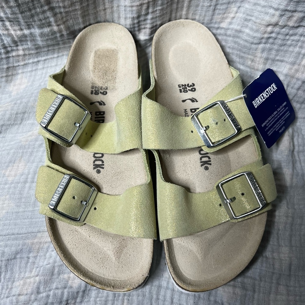 Birkenstock Arizona Suede Glitter Yellow Sandals